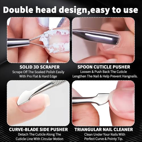 2 Pcs Stainless Steel Cuticle Pusher and Remover with Storage Case for Manicure Pedicure