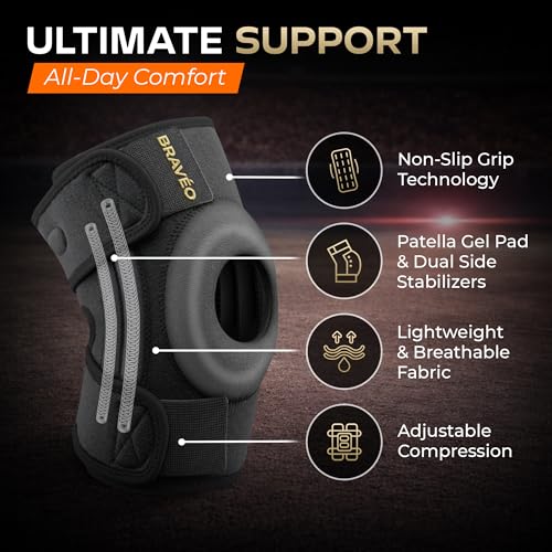 Knee Brace for Women & Men - Adjustable Patella Support & Side Stabilizers Black Large