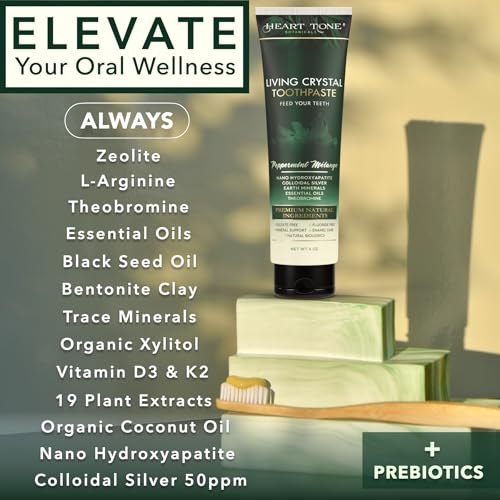 Theobromine & Hydroxyapatite Toothpaste | Living Crystal | Fluoride Free | Colloidal Silver, Bentonite Clay, L-Arginine | Low Abrasion Tested | Mint