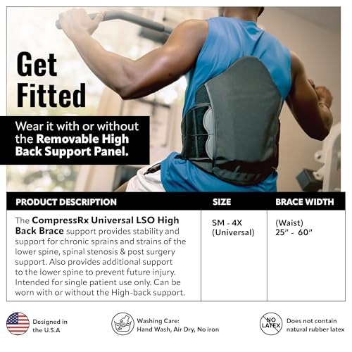 CompressRx High Back Brace, 2-in-1 Lumbar Support, Small-4XL One Size