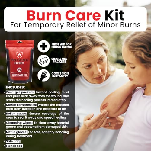 Prepared Hero Burn Care Kit with Burn Gel, Gauze & First Aid Wipes