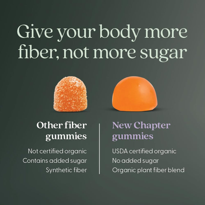New Chapter Organic Fiber Gummies for Adults & Kids (Age 4+), Plant-Based Prebiotic Fiber for Digestive Health, Vegan, Non-GMO, USDA Organic, Gluten Free, Citrus-Berry Flavored, 60 ct - BeesActive Australia
