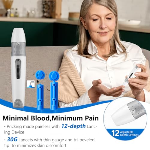 CareLiving MM1100 Blood Glucose Monitor Kit with 100 Test Strips, 100 Lancets, 1 Blood Glucose Meter, 1 Lancing Device, Diabetes Testing Kit, Portable Blood Sugar Test Kit, Glucometer Kit for Home