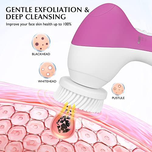 COSLUS Facial Cleansing Brush Face Scrubber, 7-in-1 Rotating Design Pearl Pink With 7 brush heads
