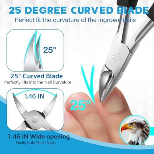 2026 Heavy Duty Toenail Clippers for Thick Nails, 7-in-1 Pedicure Kit with Catcher for Seniors & Men, Professional Wide Jaw Ingrown Toe Nail Clipper Set, Podiatrist Tool 7-in-1 Black