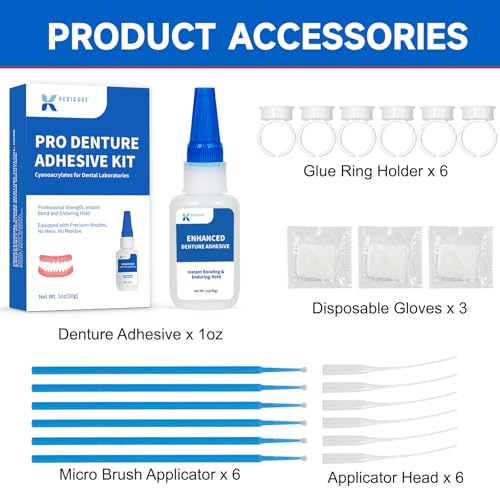 Dental Lab Denture Repair Adhesive Kit, 1oz Instant Bonding Denture Glue for Repairs Cracks, Fills Gaps, Secures Loose Teeth, Safe Bonding with No Irritating Odor