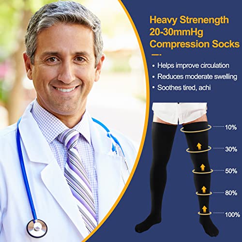 Zhanmai 2 Pairs Thigh High Men's Compression Socks 20-30 Mmhg Compression Stocking with Silicone Grip Men's Dress Socks (3X-Large) 3X-Large