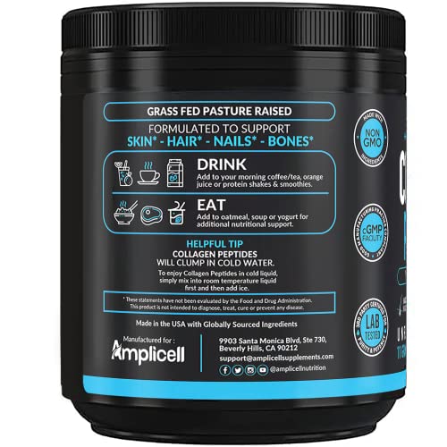 AMPLICELL Multi Collagen Peptides Powder for Men & Women, 41 Servings Unflavored Powder 15.9 Ounce (Pack of 1)