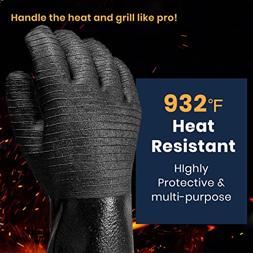 GEEKHOM 18-Inch Heat Resistant BBQ Gloves 932°F Waterproof Long Sleeve Cooking Gloves, Non-Slip Silicone Grip Grill Gloves for Grilling, Smoker, Oven, and Kitchen Use Black 18 inches