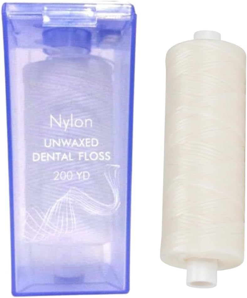 Unwaxed Dental Floss, 200 Yards with Dispenser, Unflavored, Durable Nylon, Plaque Removal, 3-Pack