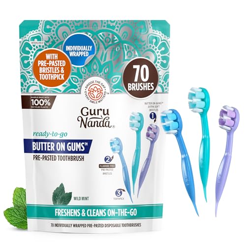 GuruNanda Bright Smile Travel Bundle – Prefilled Whitening Trays (7 Treatments) & 70ct Ready-to-Go Disposable Toothbrushes for a Whiter, Cleaner Smile Anytime, Anywhere