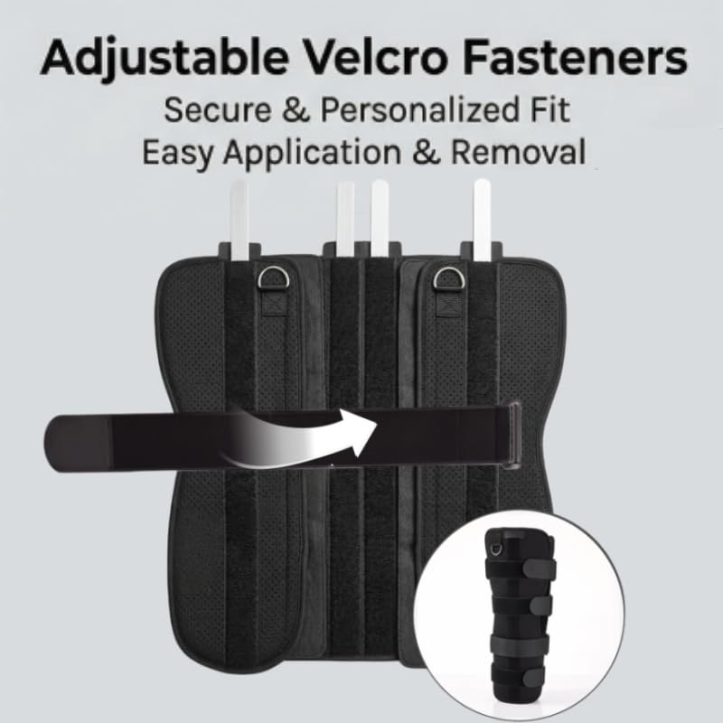 Knee Immobilizer Brace with Adjustable Shoulder Strap, Leg Immobilizer Support with 4 Removable Aluminum Strips, Breathable Mesh Knee Splint for Post-Surgery Recovery, Ligament Injury & Fracture Support, M Sizes-black
