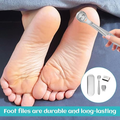 Professional Foot File Callus Remover Set, Stainless Steel Pedicure Tool with Storage Case, 10 Replacement Blades, Hard Skin Shaver for Feet Care