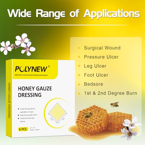 Manuka Honey Gauze Dressing, 6 Individual Pack, 4"x4" Patches, Manuka Honey Wound Care Gauze, for Cuts, Scald and Burns for Wound Healing Dressing