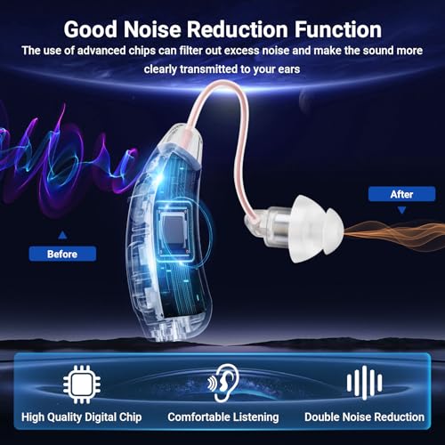 Hearing Aids, Wireless Hearing Amplifiers for Seniors with Noise Reduction, Invisible Hearing Aids Rechargeable, Volume Adjustable with Noise Reduction, with Portable Charging Case