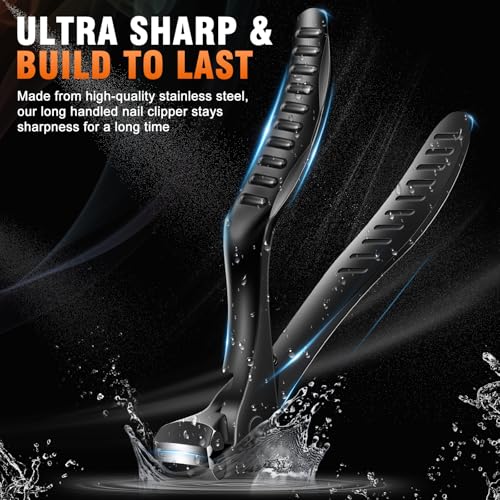 DRMODE Toenail Clippers for Seniors, Extra Long Handled Angled Head Black Extra Large