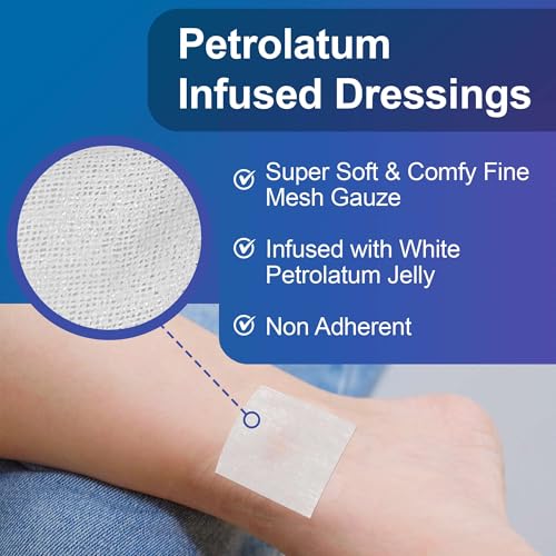 Petrolatum Gauze Non Adherent Dressings 1x36, 12 Pack Box, Fine Mesh Gauze Wound Dressing Infused with White Petroleum Jelly for Exuding Wounds, Burns - Latex Free Occlusive Bandages 1" x 36" (12 Pack Box)