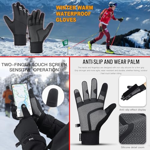 Winter Warm Gloves for Men Women - Windproof and Waterproof Thermal with Touchscreen Fingers for Cold Weather Outdoor Work, Cycling, Biking, Driving, Hiking, Running Black Large