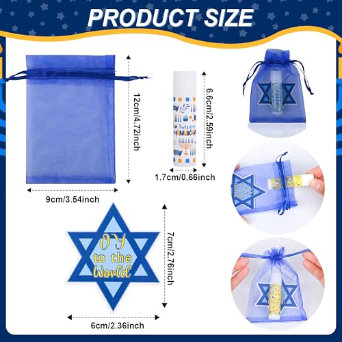 24 Pcs Hanukkah Gifts Include Lip Balm Thank You Tag Organza Bag for Women Birthday Hanukkah Gifts 24