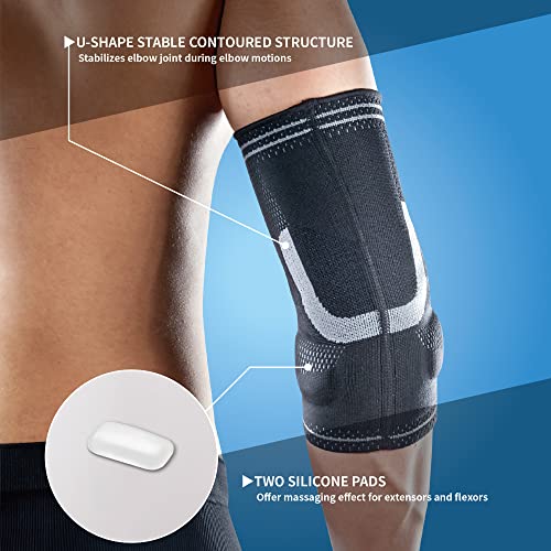LP SUPPORT 150XT Elbow Brace with Silicone Pads and Breathable fitting knit for Athletes, Golf, Baseball, Tennis, Badminton, Basketball, Workouts, Weightlifting - Reduce Joint Pain (XXL) XXL