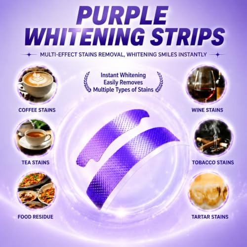 Purple Teeth Whitening Strips,Surface Stain Reduction & Natural Shine,Gentle Teeth Whitening in 30 Minutes,Safely Protects Tooth，Portable for Home or Out Use Non-Slip (28 Strips, Mint) 1 Count (Pack of 28)
