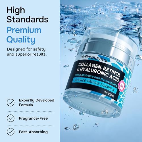 SimplyVital Face Moisturizer Retinol Collagen Hyaluronic Acid Cream 1.7 oz 1.7 Fl Oz (Pack of 1)
