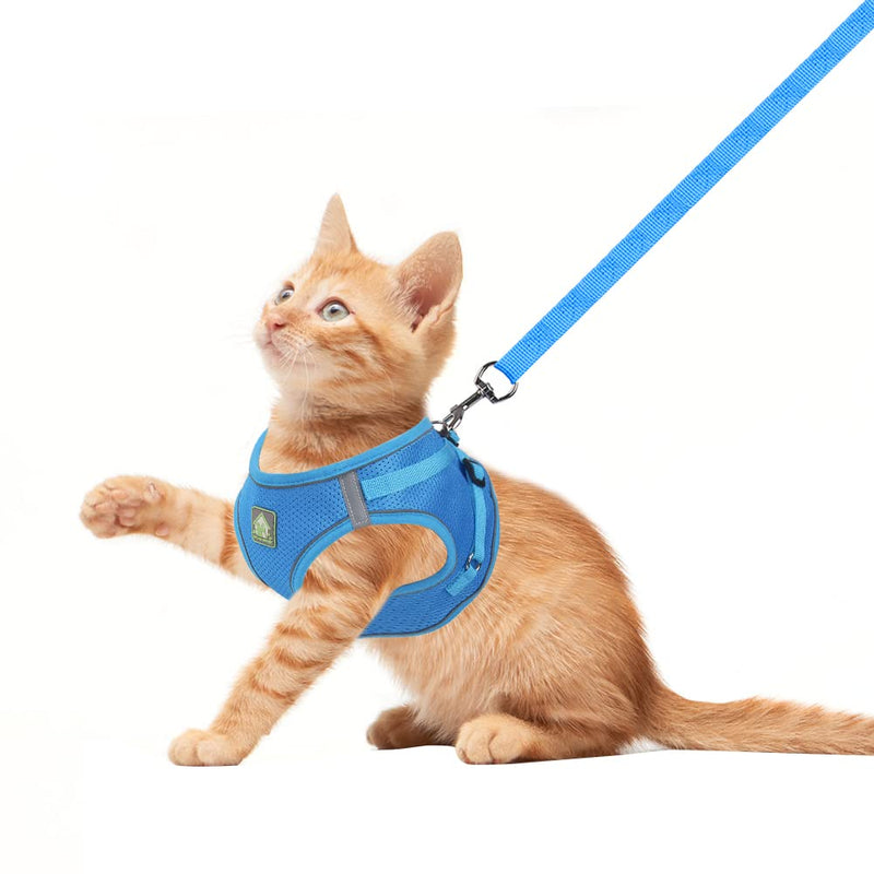 FEimaX Dog Harness with Leash for Small Medium Dogs Cats Soft Mesh Puppy Harness Breathable Chest Harness Adjustable Reflective No Pull Vest Chihuahua Cat XS (Chest 26-29cm) Blue - BeesActive Australia