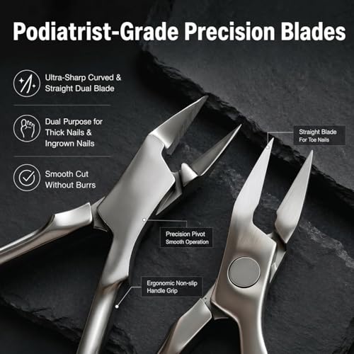 Toenail Clippers for Thick Toenails for Seniors, Heavy Duty Ingrown Toenail Clippers with Wide Jaw Opening, Professional Toe Nail Clippers for Thick Nails, Stainless Steel Nail Cutter for Men Women Straight blade model
