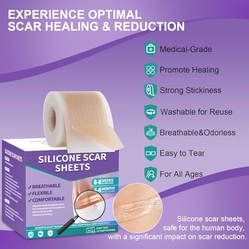 Silicone Scar Sheets, Medical Grade Silicone Scar Tape (1.6" x 120"), Professional Scar Removal Treatment, Reusable, for Healing Keloids, Surgeries Scars, C-sections, and Burns 1.6" x 120"