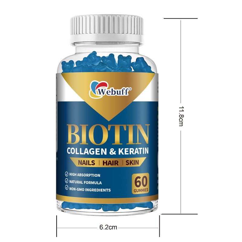 Biotin Gummies 5000mcg for Hair Growth Support - Sugar Free Multi Collagen with Keratin,Pectin Based, Hair Skin and Nails Vitamins Gummies - 60 Count 1 Count (Pack of 60)