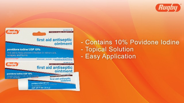 Rugby First Aid Antiseptic Ointment, Povidone Iodine USP 10%, 1 Oz