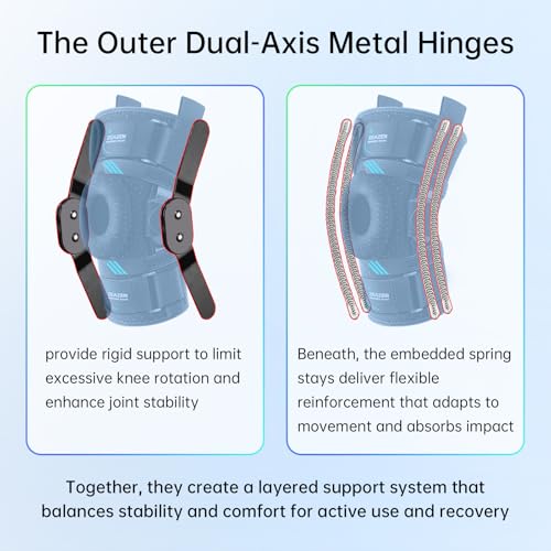 Hinged Knee Brace with Dual Metal Side Stabilizers & Patella Support – Adjustable Open Patella Knee Support for Men and Women – Helps with ACL, MCL, Meniscus Issues – Breathable Design for Sports, Running, Workout (Medium) Medium