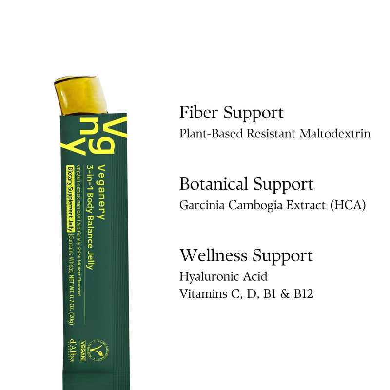 3-in-1 Body Balance Jelly 14 Sticks – Vegan Garcinia Cambogia & Dietary Fiber Supplement, Zero Sugar, Supports Healthy Metabolism, Shine Muscat Flavor, Korean Wellness Supplement