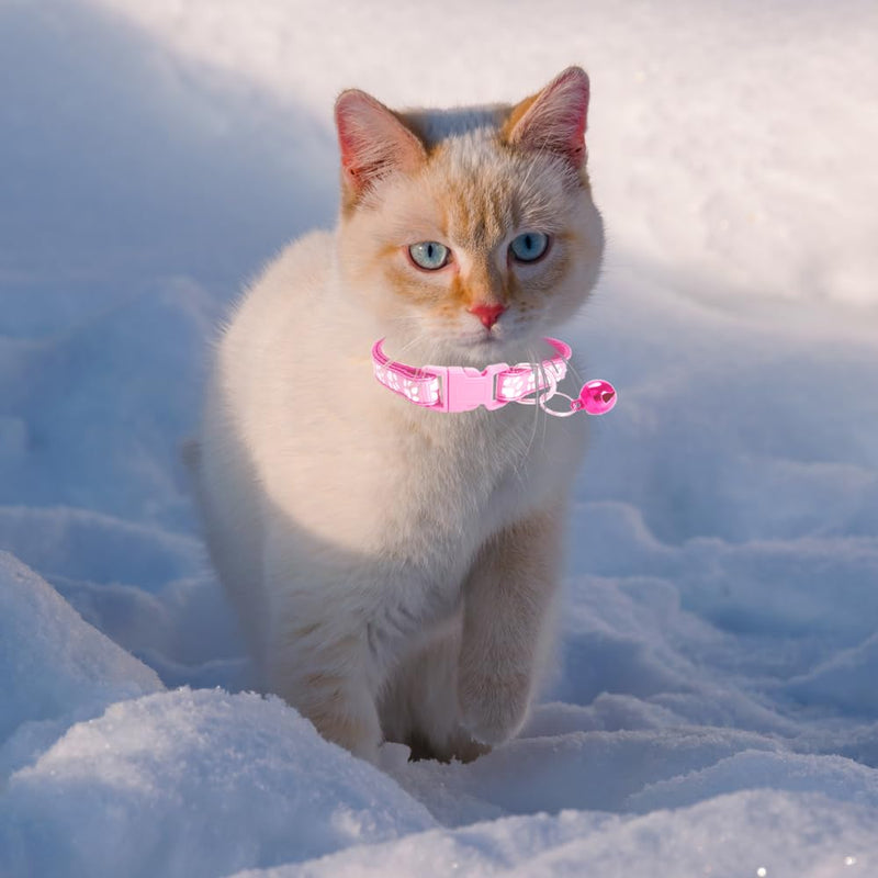MJIYA Cat Collar with Bell, Breakaway Grid Collar with Plastic Buckle, Light Adjustable, Nylon, Kitty Collars Pink - BeesActive Australia