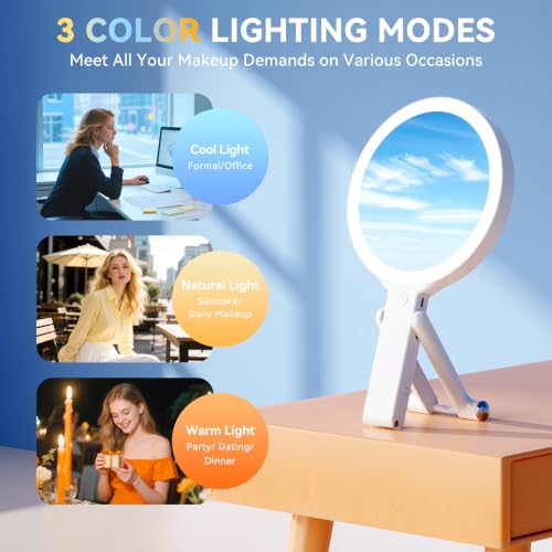 Auxmir 30X/1X Magnifying Travel Makeup Mirror with Lights, 3-Color Dimmable White