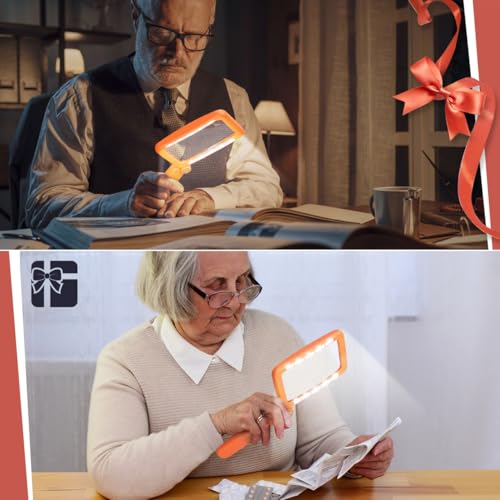 Rechargeable Magnifying Glass with Light for Reading, 6X Large Page Lighted Magnifier for Seniors Low Vision, Folding Handheld Rectangle Magnifier for Reading Small Print Orange-Black Orange Black