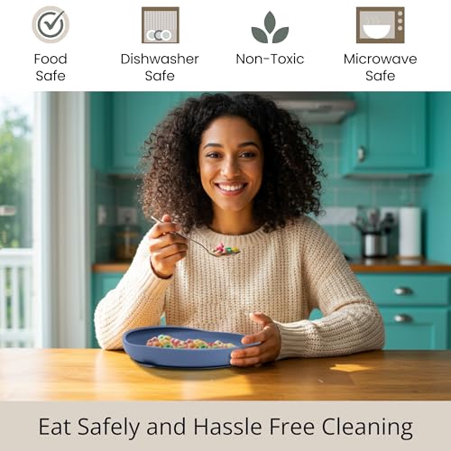 Modaliv Silicone Scooper Plate with Suction Base for Adults, Blue