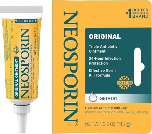 Neosporin Original First Aid Antibiotic Ointment with Bacitracin Zinc for Infection Protection, Wound Care Treatment & Scar Appearance Minimizer for Minor Cuts, Scrapes and Burns,.5 oz 0.5 Ounce (Pack of 1)