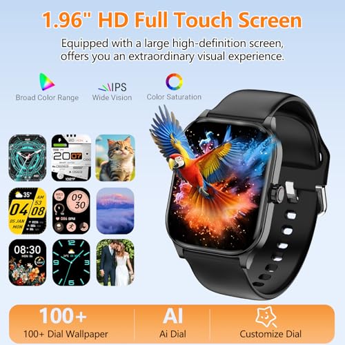 Smart Watch for Women Men, GPS Smartwatches with Heart Rate/SpO2/Sleep/Stress Monitor, 100+ Sports Fitness Watches, IP68 Waterproof Activity Tracker for Android/ iOS Phone (Black, 1.96"_GPS+Map) Black