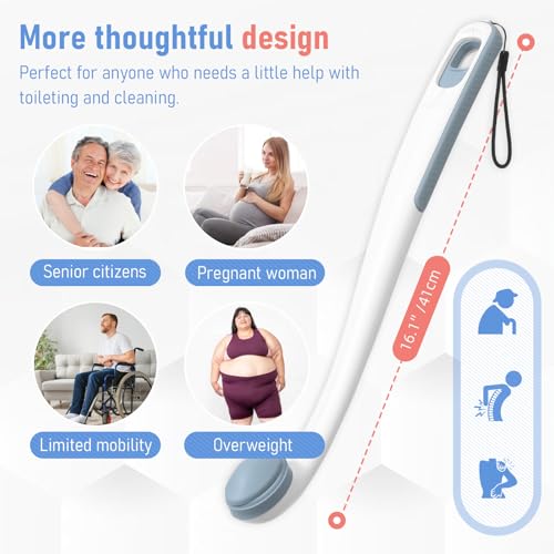 Toilet Aids for Wiping Bottom for Elderly & Limited Mobility – 16.5" Ergonomic Bottom Buddy Wiping Aid with Secure Clamp, Butt Wiper Tool for Women & Men, Waterproof Easy-Clean