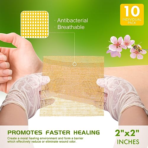Manuka Honey Gauze Dressing 2"x2" Pack of 10, Manuka Honey Wound Care Bandage for Cuts, Scalds and Burns, Wound Dressing Products