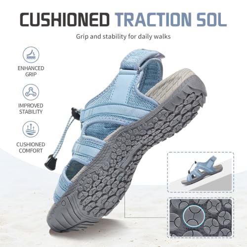 Bravover Womens Orthopedic Walking Sandals Arch Support Sport Sandals 8 Lightblue