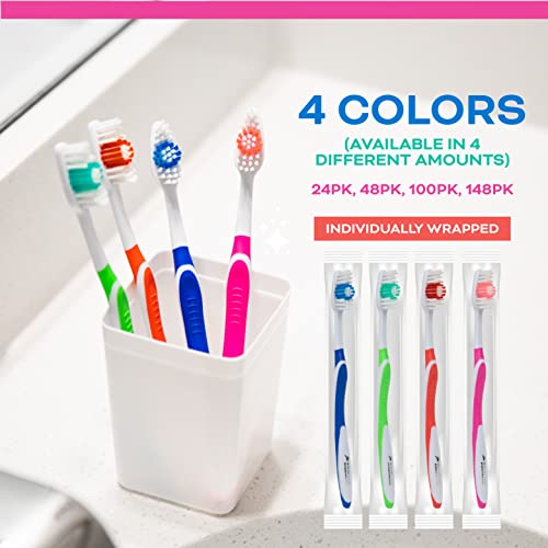 Avistar 24 Disposable Bulk Toothbrushes and 450 Disposable Floss Picks - Individually Wrapped in 4 Colors - Convenient & Affordable - for Travel, Hotels, Airbnb, Relief Missions, Donations & More
