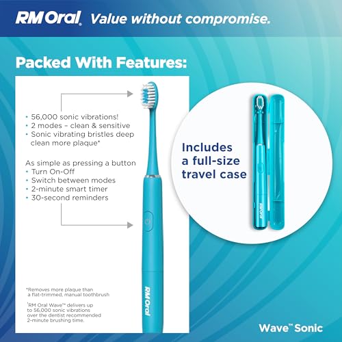 RM Oral Wave Sonic Battery Toothbrush, Soft Bristles - Aquamarine