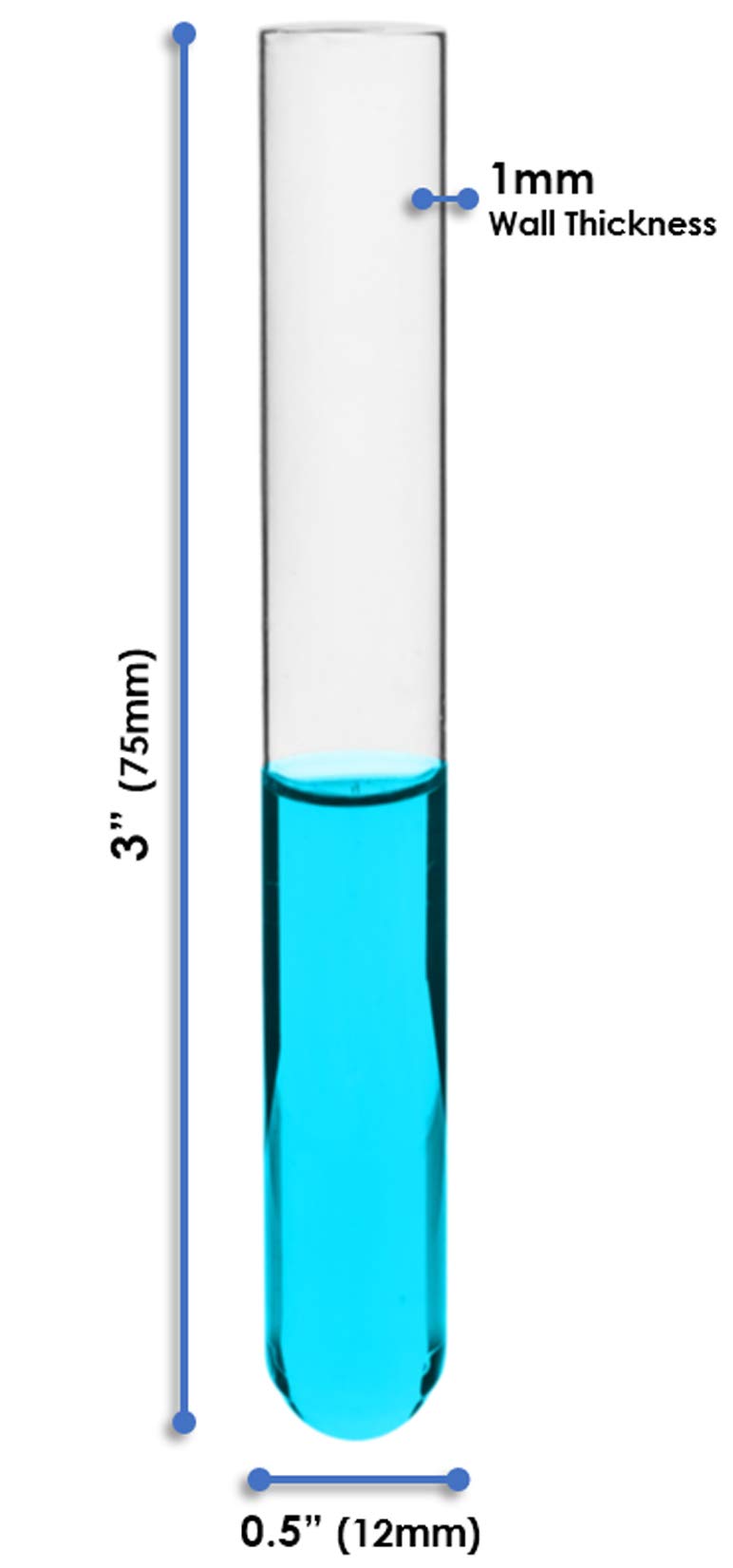 EISCO 100PK Test Tubes, 5ml - Borosilicate 3.3 Glass - 1mm Thick Walls, Rimless - Superior Heat & Chemical Durability - 3" Tall, 0.5" Diameter - Fire Polished Ends