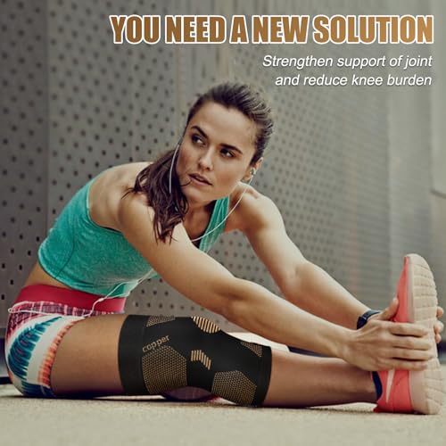 NEENCA Copper Knee Brace, Compression Knee Sleeve for Women/Men Pain Relief Large High Copper-Single