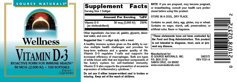 Source Naturals Wellness Vitamin D-3, Bioactive Form for Immune Health 1
