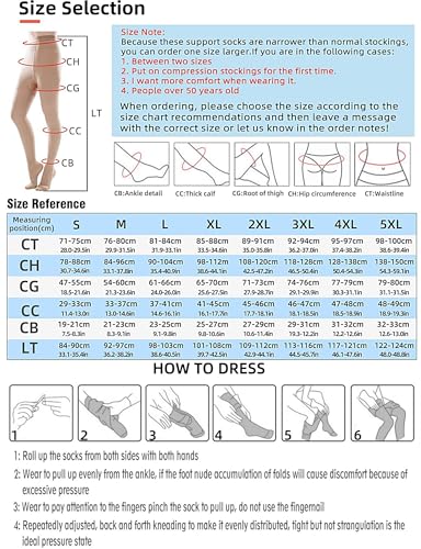 ZCLIKE® Medical Compression Pantyhose Closed Toe Stockings for Women&Men 20-30mmHg All-Season Comfort Advanced Support for Varicose Veins Edema DVT Plus Size 5XL Beige