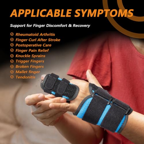2 Finger Splint for Trigger Finger, Broken Fingers, Knuckle Sprains - Double Finger Support for Index, Middle, Ring Finger, Unisex Sizes, Left Hand, M