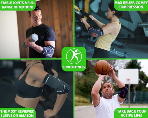 Kunto Fitness Elbow Brace Compression Support Sleeve (Shipped From USA) for Tendonitis, Tennis Elbow, Golf Elbow Treatment - Reduce Joint Pain During Any Activity! X-Small Green